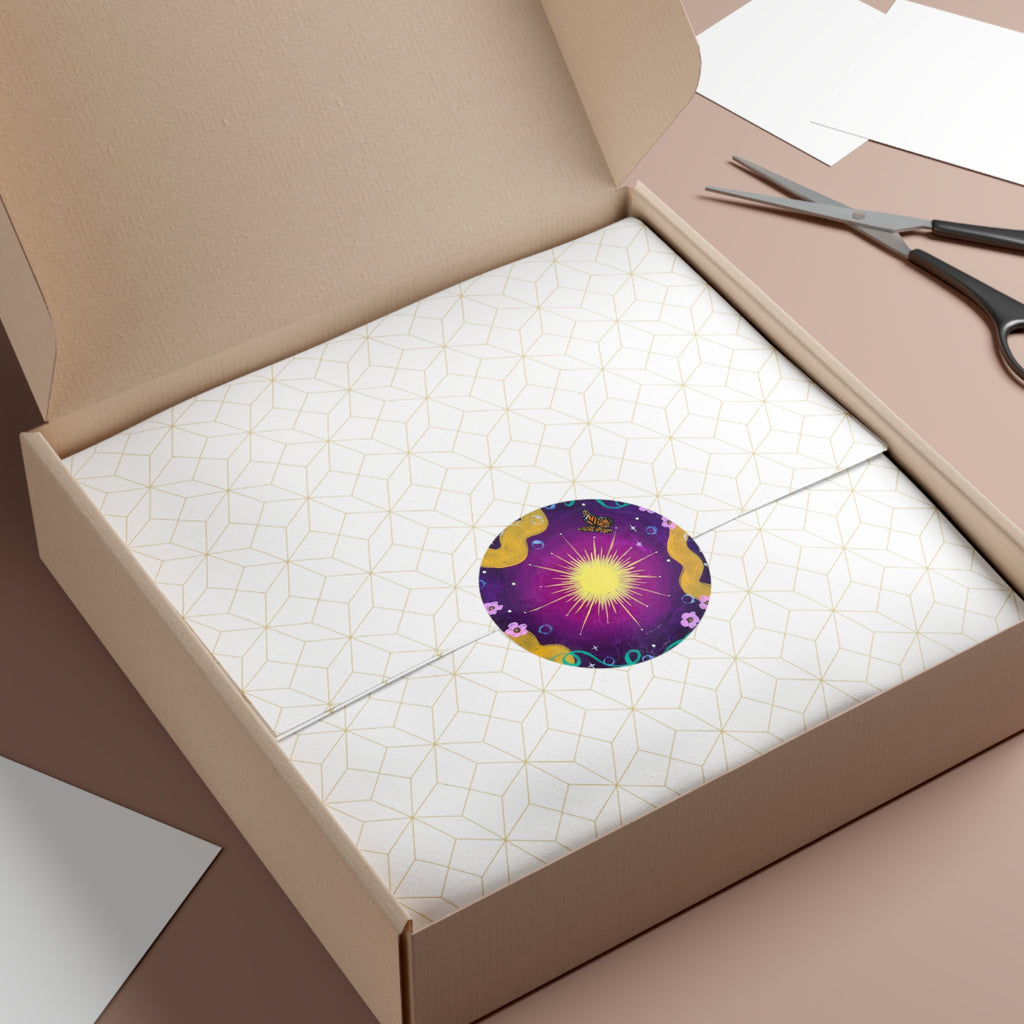 Purple Sun Round Vinyl Sticker — Purple Cosmic Butterfly Design
