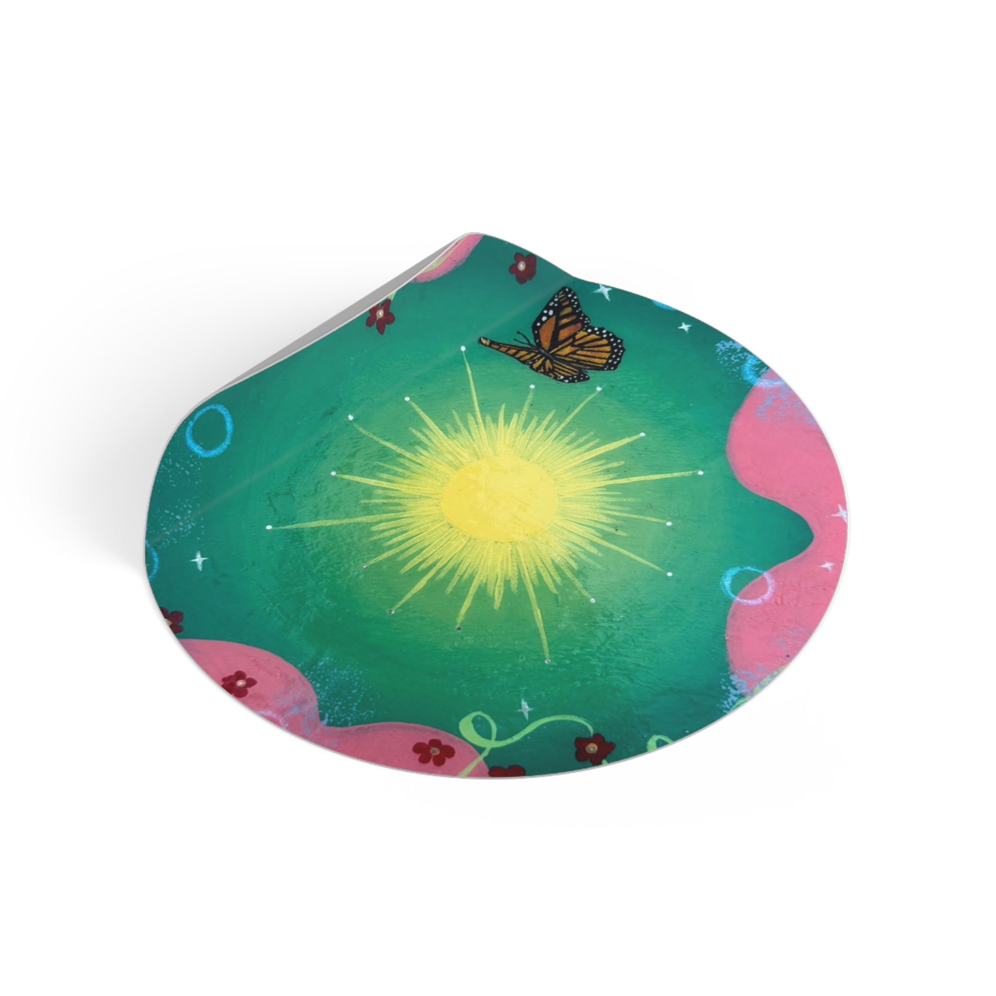 Light Green Sun Round Vinyl Sticker — Floral, Whimsical Nature Design